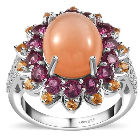 NEW Peach moonstone rhodolite garnet ring in sterling silver size 7 - Picture 3 of 16